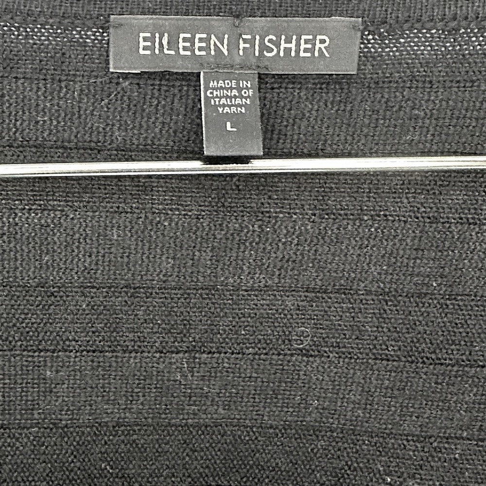 EILEEN FISHER 100% Merino Wool Open Knit Open Front Cardigan • Large • black - Picture 6 of 9